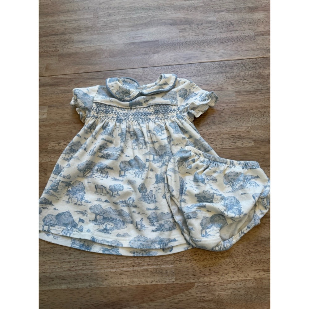 Edgehill Collection Dress Set Toile Bloomers Diaper Cover 18 24 Mos Cotton Horse